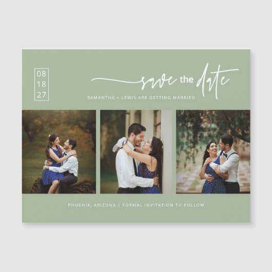 Dusty Green Boho Photo Enregistrer la date Carte m (Devant)