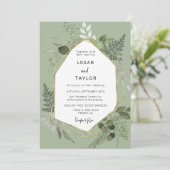 Dusty Green Botanical Greenery Gold QR Code Foto Kaart (Staand voorkant)