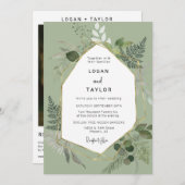 Dusty Green Botanical Greenery Gold QR Code Foto Kaart (Voorkant / Achterkant)