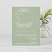 Dusty Green Botanical Line Art Boho QR Code Foto Kaart (Staand voorkant)