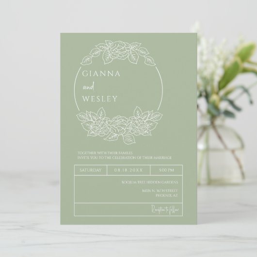 Dusty Green Botanical Line Art Boho QR Code Foto Kaart (Staand voorkant)