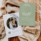 Dusty Green Botanical Line Art Boho QR Code Foto Kaart