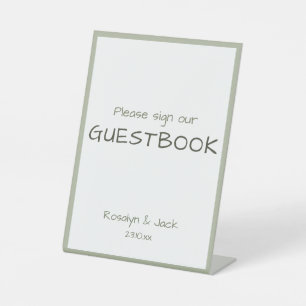 Dusty Green Casual Handschrift Guestbook Reclamebord Met Voetstuk