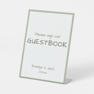 Dusty Green Casual Handschrift Guestbook Reclamebord Met Voetstuk