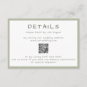 Dusty Green Casual Handschrift QR Details Informatiekaartje