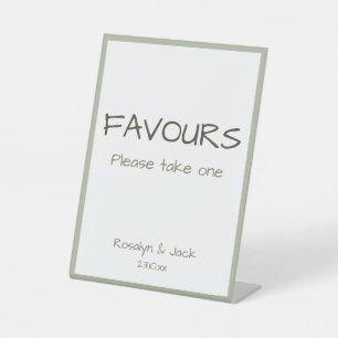 Dusty Green Casual Handschrift Wedding Favors Reclamebord Met Voetstuk