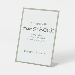 Dusty Green Casual Typografie Photobooth Guestbook Reclamebord Met Voetstuk