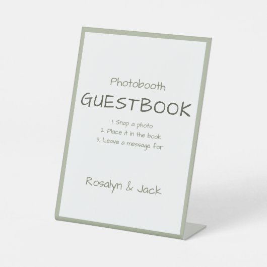 Dusty Green Casual Typografie Photobooth Guestbook Reclamebord Met Voetstuk (Voorkant)