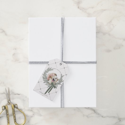 Dusty Green Christmas Wreath Foto Cadeaulabel (Met Touw)