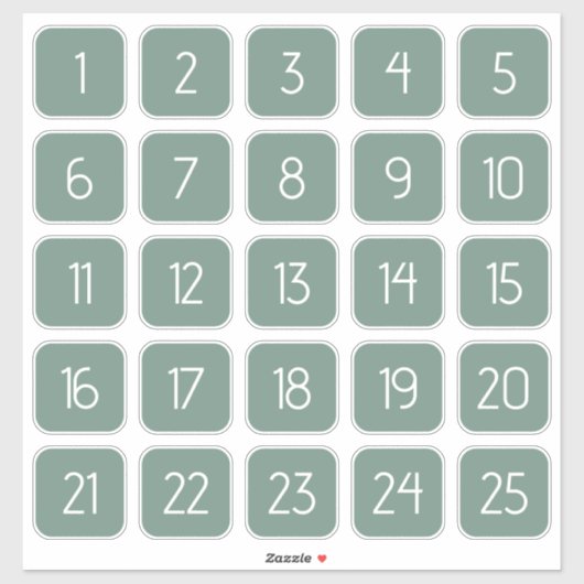 Dusty Green Customizable Square Number Stickers  (Vel)