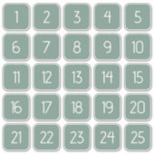 Dusty Green Customizable Square Number Stickers  (Voorkant)