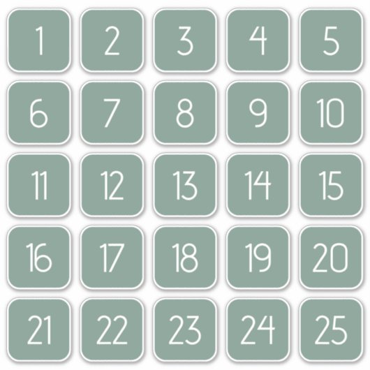 Dusty Green Customizable Square Number Stickers  (Devant)