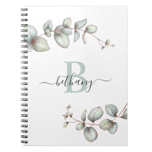 Dusty Green Eucalyptus Personalized Monogram Notitieboek (Voorkant)