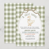 Dusty Green Gingham Goose Baby shower Kaart (Voorkant / Achterkant)