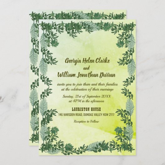 Dusty Green Greenery Faire-part de mariage rustiqu (Devant / Derrière)