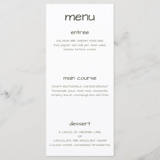 Dusty Green Minimalist Menu Moderne (Devant)