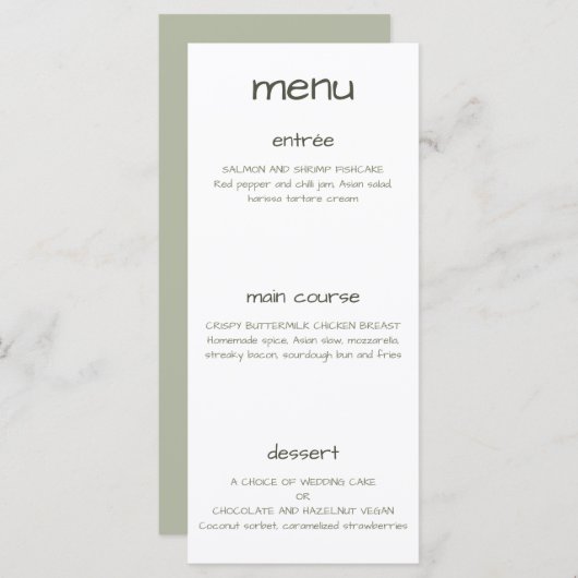 Dusty Green Minimalist Modern Menu (Voorkant / Achterkant)