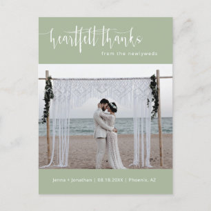 Dusty Green Modern Minimal Weddenschap Foto bedank Briefkaart