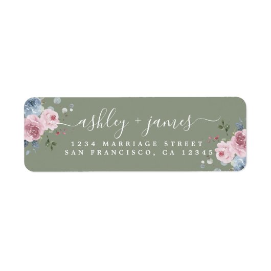 Dusty Green Pink Rose Return Address Label (Voorkant)