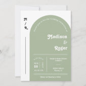 Dusty Green Retro Arch Photo QR Code RSVP Groovy Kaart (Voorkant)