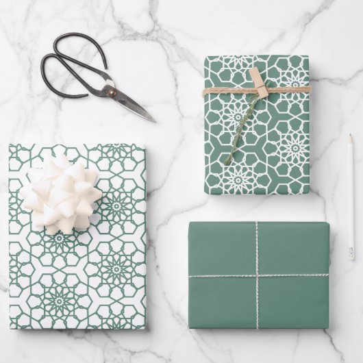 Dusty Green Seamless Arabesque Pattern Inpakpapier Vel (Voorkant)