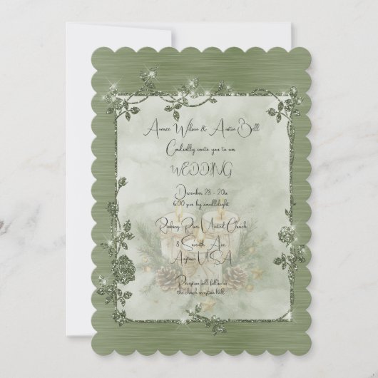 Dusty Green Shiny Elegant Sparkly Frame Wedding Kaart (Voorkant)