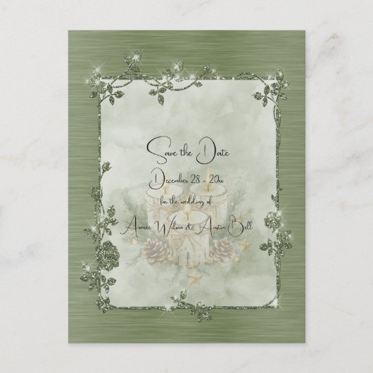 Dusty Green Shiny Elegant Sparkly Save the Date Briefkaart (Voorkant)