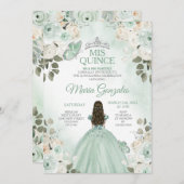 Dusty Green & Silver Mis Quince Bloemen Quinceañer Kaart (Voorkant / Achterkant)