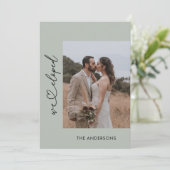 Dusty Green We Eloped 2 Fotoscript Bruiloft Bedankkaart (Staand voorkant)