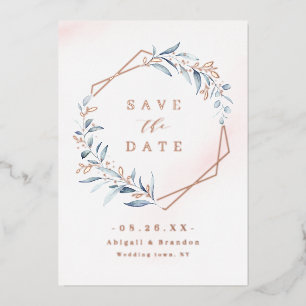 Dusty Greenery Roos Gold Geometric Save the date Folie Uitnodiging