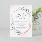 Dusty Greenery Roos Gold Rustic Baby shower Folie Uitnodiging (Staand Voorkant)