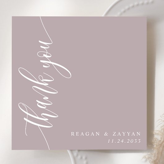 Dusty Lavendel Calligrafie Script bruiloft Bedankkaart