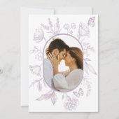 Dusty Lavendel Line Art Bloemen Vlinder Foto Bedankkaart (Voorkant)