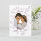 Dusty Lavendel Line Art Bloemen Vlinder Foto Bedankkaart (Staand voorkant)