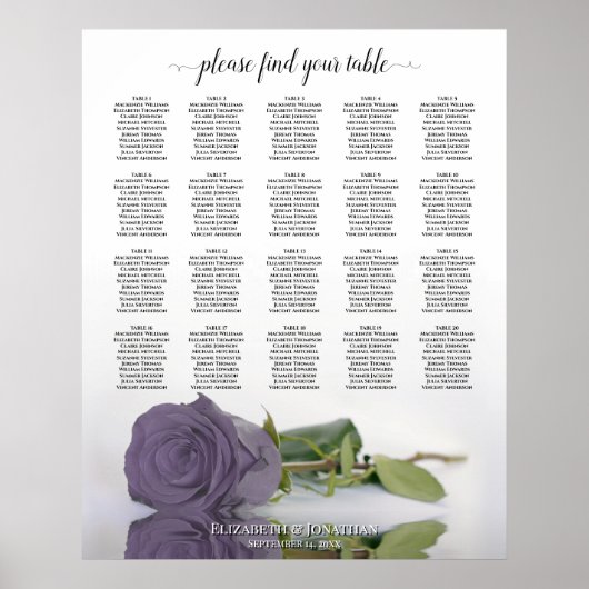 Dusty Lavender Rose 20 Table Mariage Tableau de si (Devant)