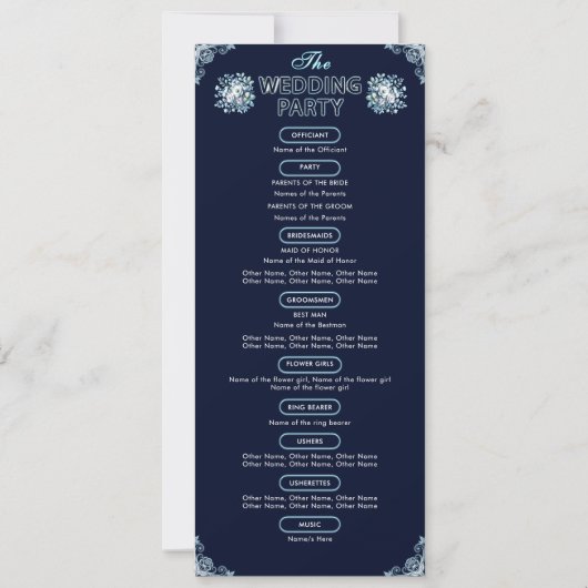Dusty Light Blue Floral Navy Programme de mariage  (Dos)
