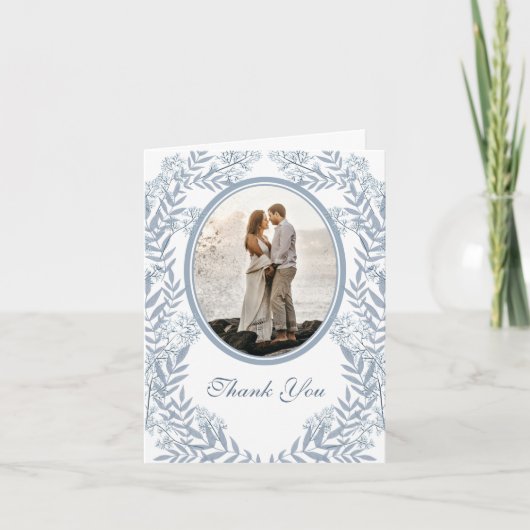 Dusty Light Blue Wedding  Botanical Bedankkaart (Voorkant)