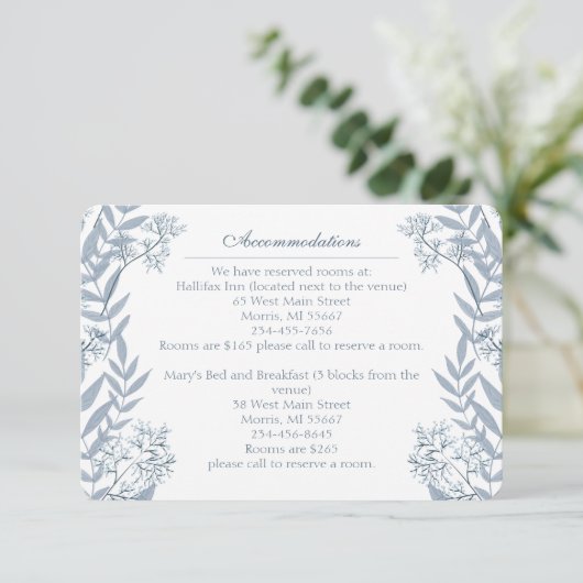 Dusty Light Blue Wedding Botanical Enclosu Informatiekaartje (Staand voorkant)