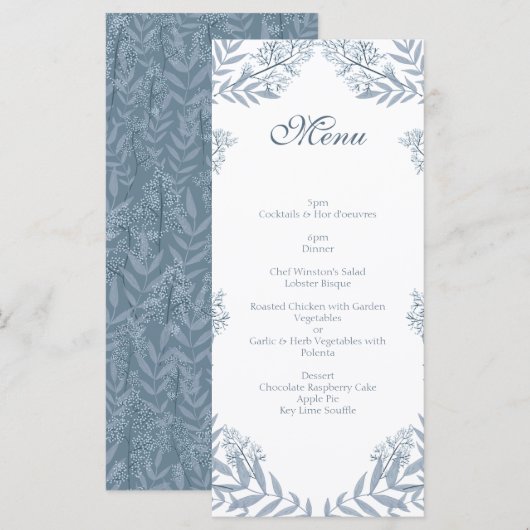 Dusty Light Blue Wedding  Botanical Menu (Voorkant / Achterkant)