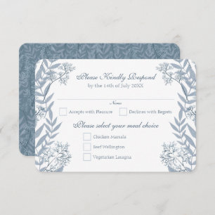 Dusty Light Blue Wedding  Botanical RSVP Kaart