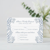 Dusty Light Blue Wedding  Botanical RSVP Kaart (Staand voorkant)