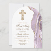 Dusty Lilac Agate First Communion Invitation (Devant)