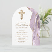 Dusty Lilac Agate First Communion Invitation (Debout devant)