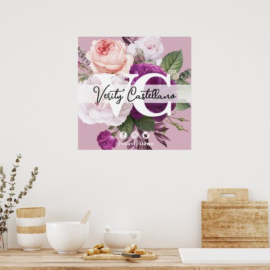 Dusty Mauve Bloemen Persoonlijk Visitekaartje Poster (Keuken)