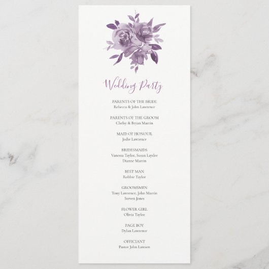 Dusty Mauve Bloemen Rozen Waterverf Bruiloft Programma (Achterkant)