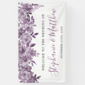 Dusty Mauve Bloemen Rozen Waterverf Bruiloft Spandoek (Verticaal)