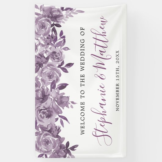 Dusty Mauve Bloemen Rozen Waterverf Bruiloft Spandoek (Verticaal)
