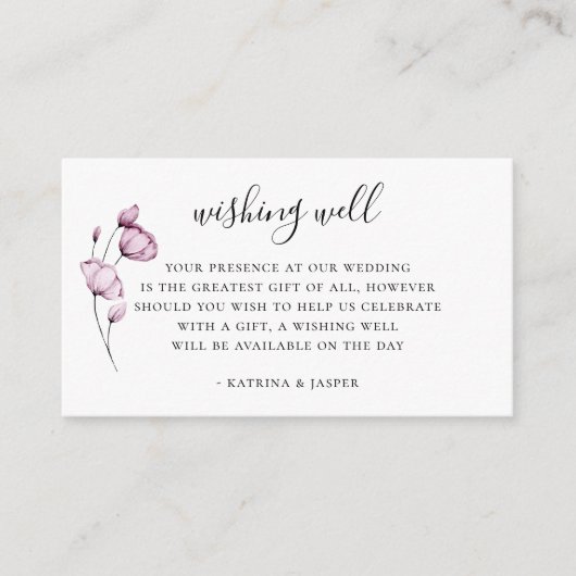 Dusty Mauve Bloemenbruiloft Wishing Well Informatiekaartje (Voorkant)