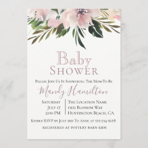 Dusty Mauve Botanical Baby shower Invitation Kaart