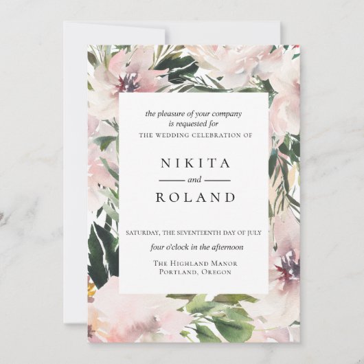 Dusty Mauve Botanical Faire-part de mariage (Devant)